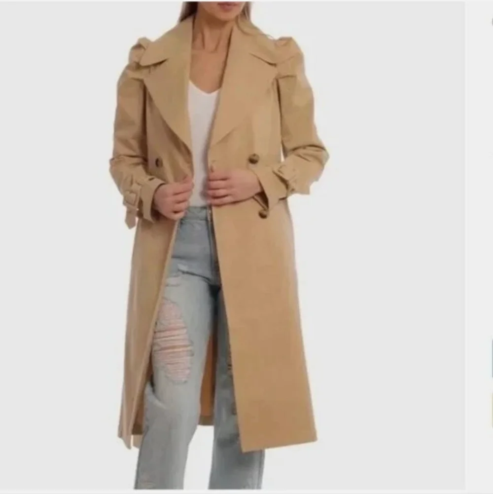 Avec Les Filles Puff Sleeve Classic Tan Trench Coat - Picture 5 of 15